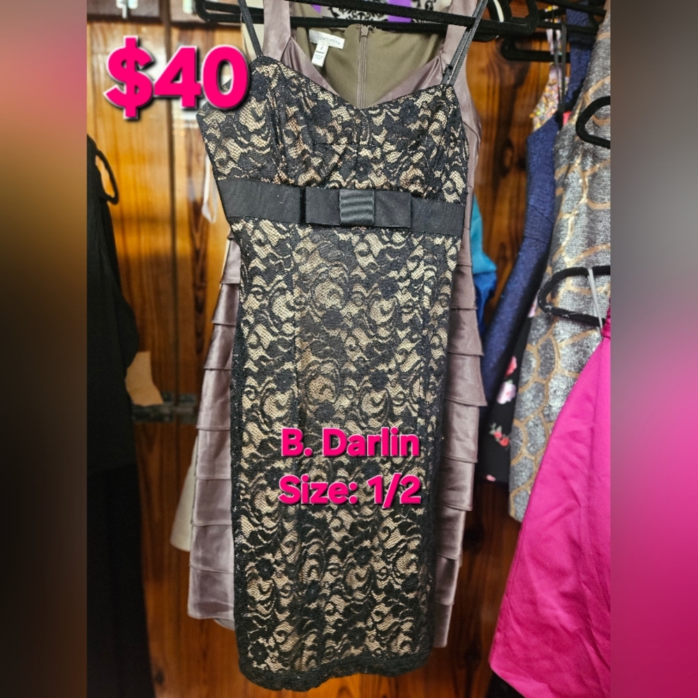 B Darlin Black and Cream Lace Mini Dress